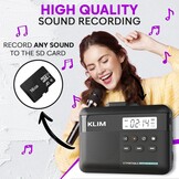 KLIM K7 Cassettespeler met F1-koptelefoon - Audiocassettespeler - Audio-naar-MP3-converter - Ingebouwde microfoon en luidspreker - Oplaadbare batterij - Koptelefoon - 16 GB SD-kaart - Zwart