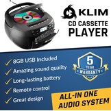 KLIM CD-speler met USB, cassettespeler, audio, AM/FM-radio, Bluetooth, stereo cd-speler, afstandsbediening, bandopname, AUX, stereo-radio voor thuis, AC/DC-voeding