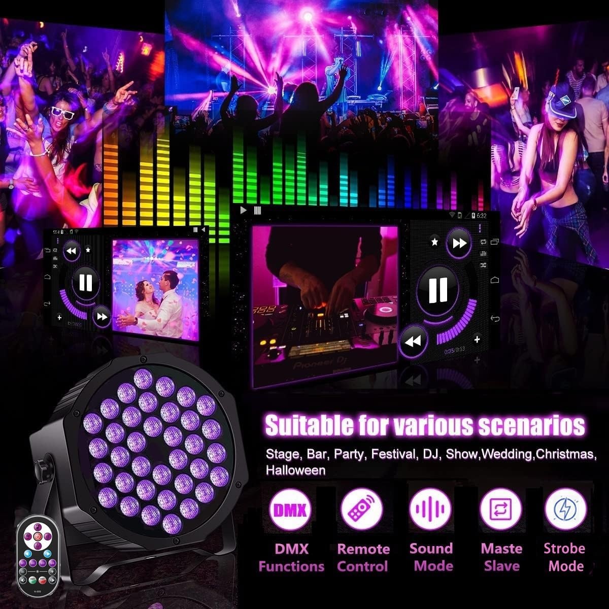 72W UV Blacklight DMX Spotlight met Afstandsbediening - 34% Korting