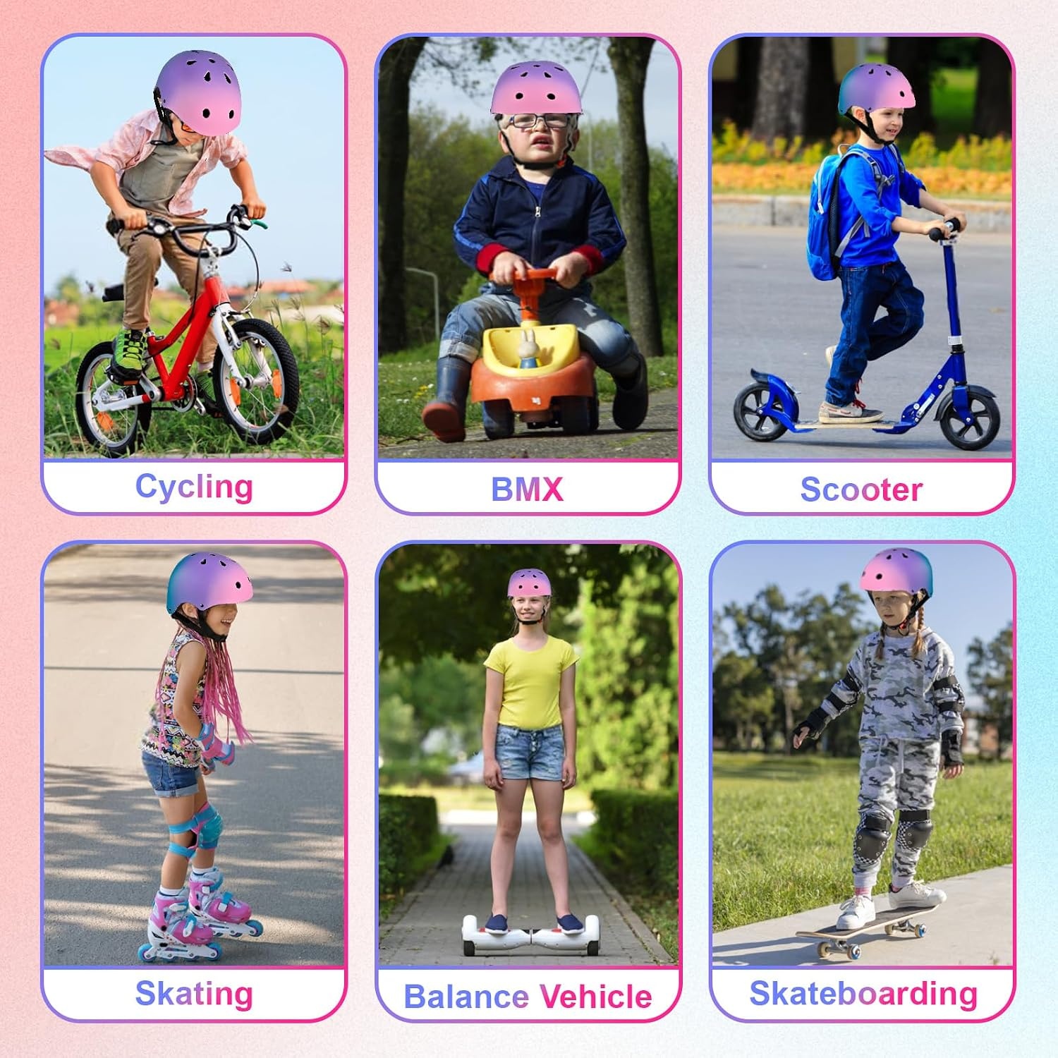 Kinderhelm Kleurverloop Roze-Paars-Groen | Maat S | Skateboard & Fiets | 33% Korting
