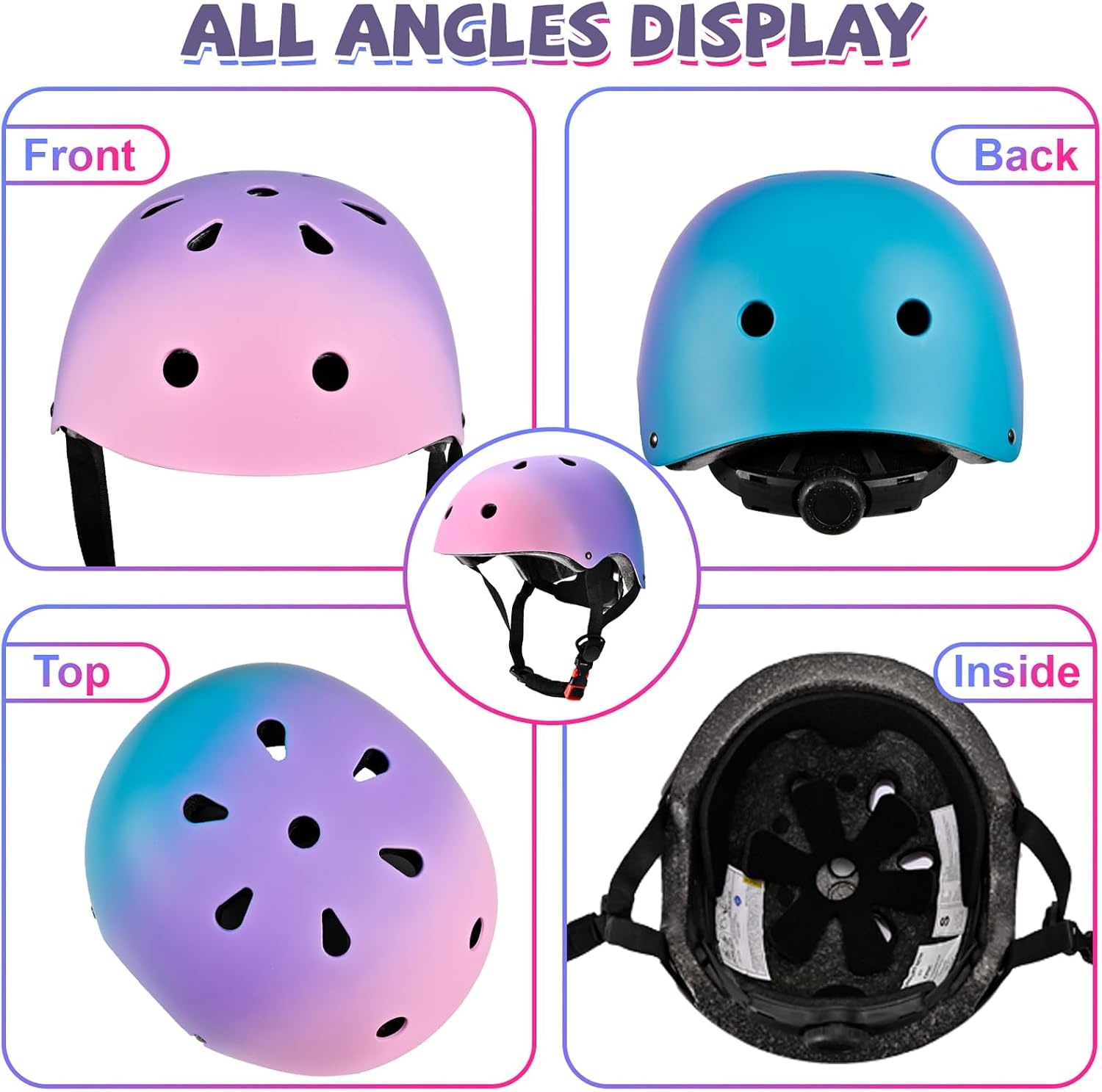 Kinderhelm Kleurverloop Roze-Paars-Groen | Maat S | Skateboard & Fiets | 33% Korting