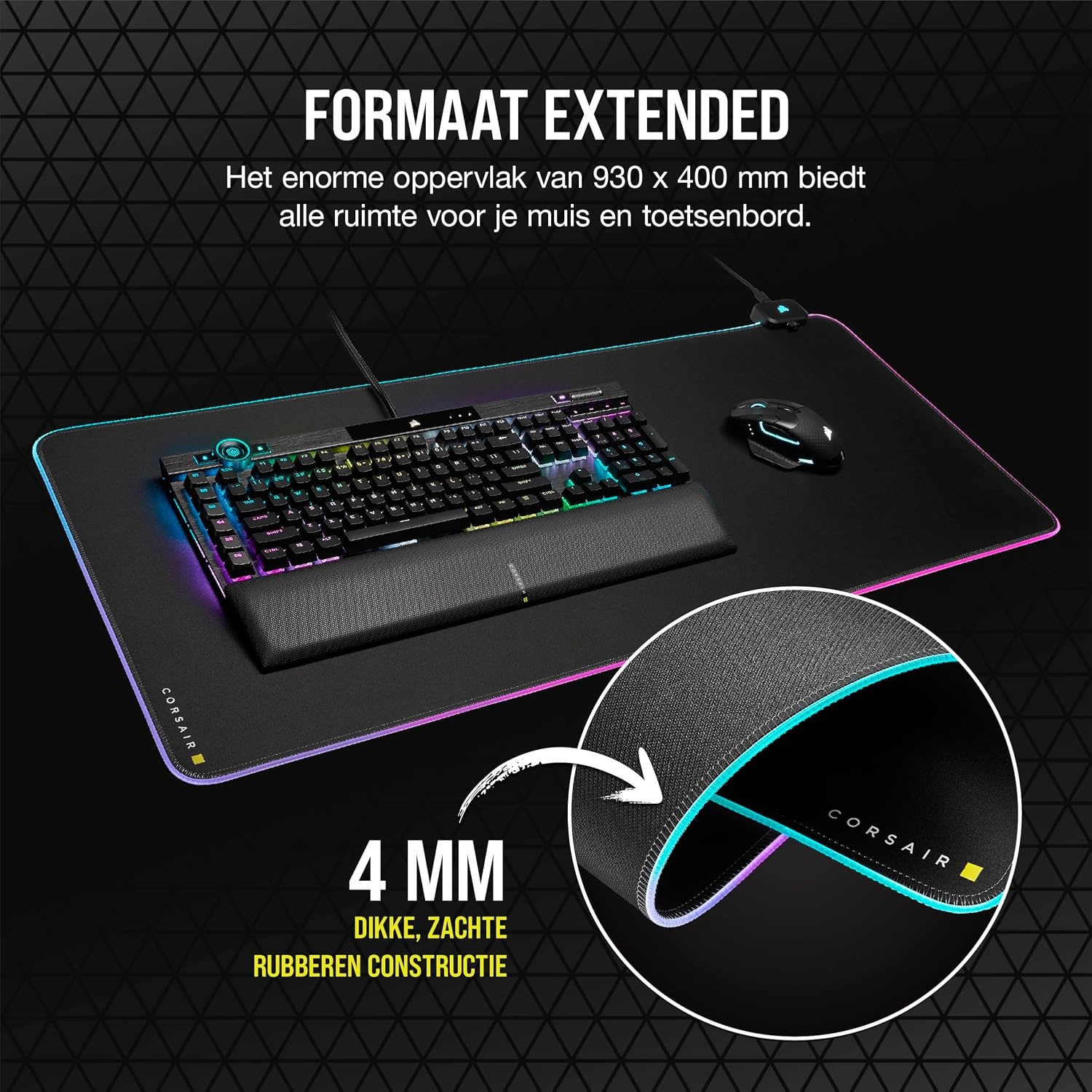 RGB Gaming Muismat XL 930x400mm, 4mm dik - 53% Korting