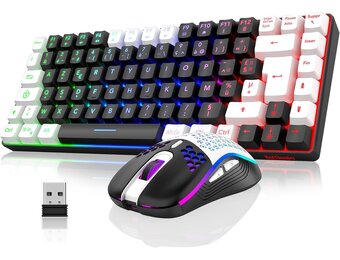 Draadloos AZERTY Gaming Toetsenbord & Muis Combo Zwart/Wit RGB - 58% Korting