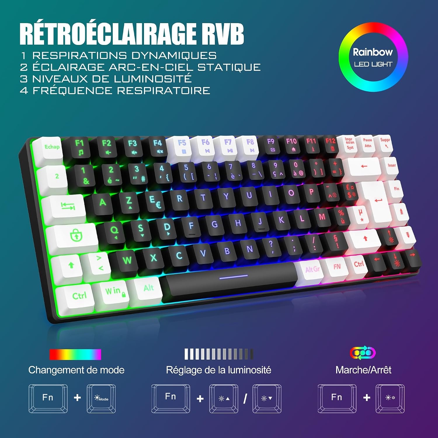 Draadloos AZERTY Gaming Toetsenbord & Muis Combo Zwart/Wit RGB - 58% Korting