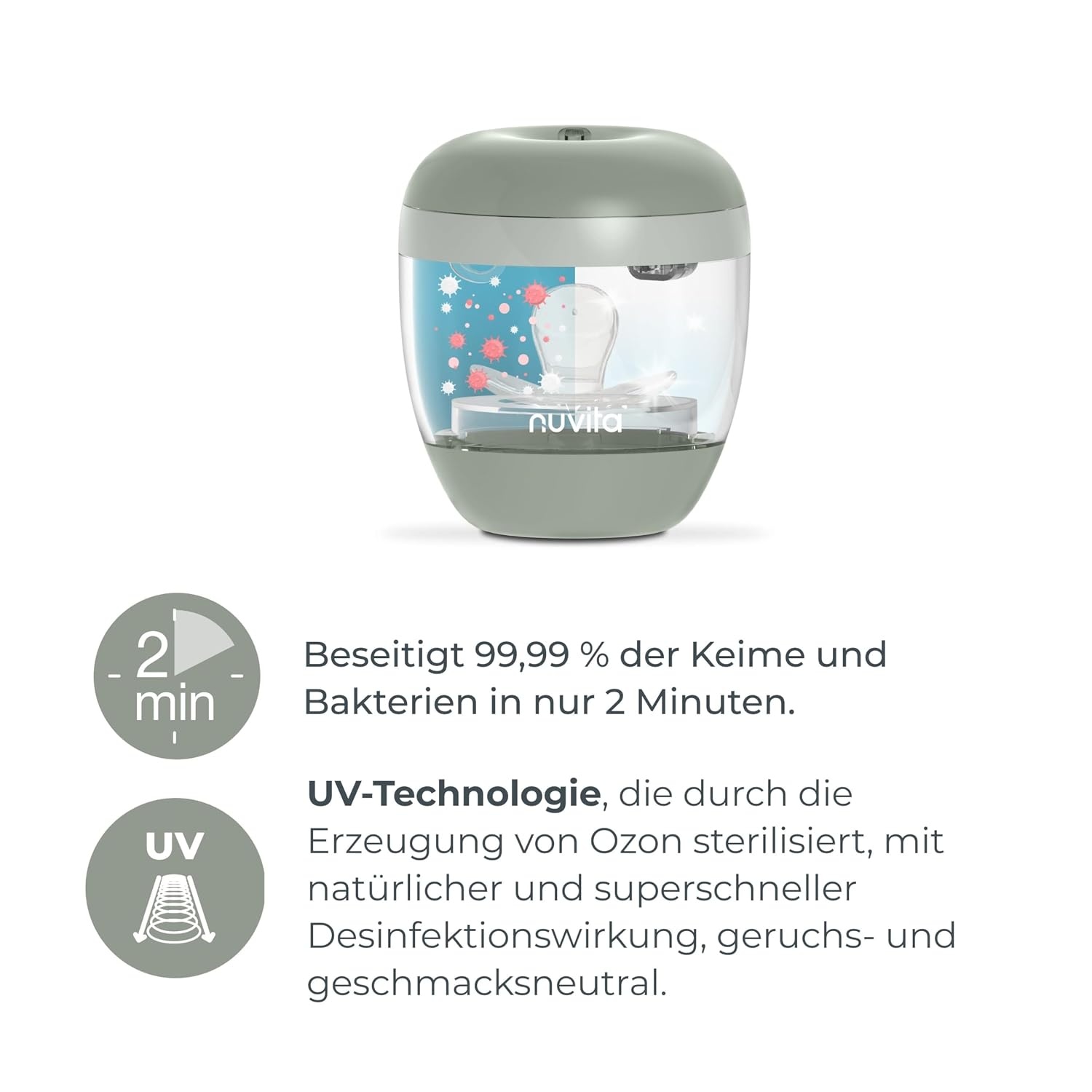 Draagbare UV Sterilisator Babyflessen & Speentjes - 2 Min. - 99,9% Steriel - BPA-Vrij - Salie Groen (28% Korting)