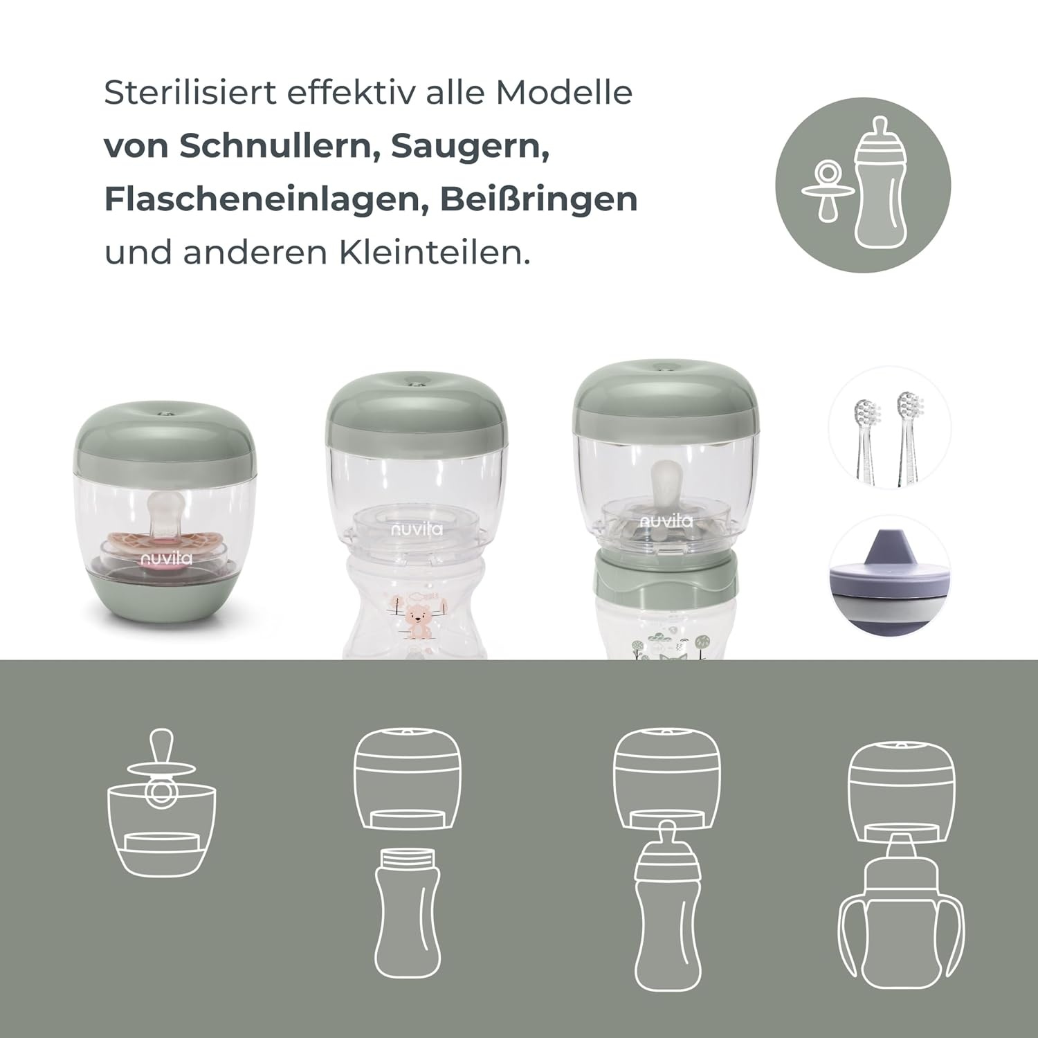 Draagbare UV Sterilisator Babyflessen & Speentjes - 2 Min. - 99,9% Steriel - BPA-Vrij - Salie Groen (28% Korting)