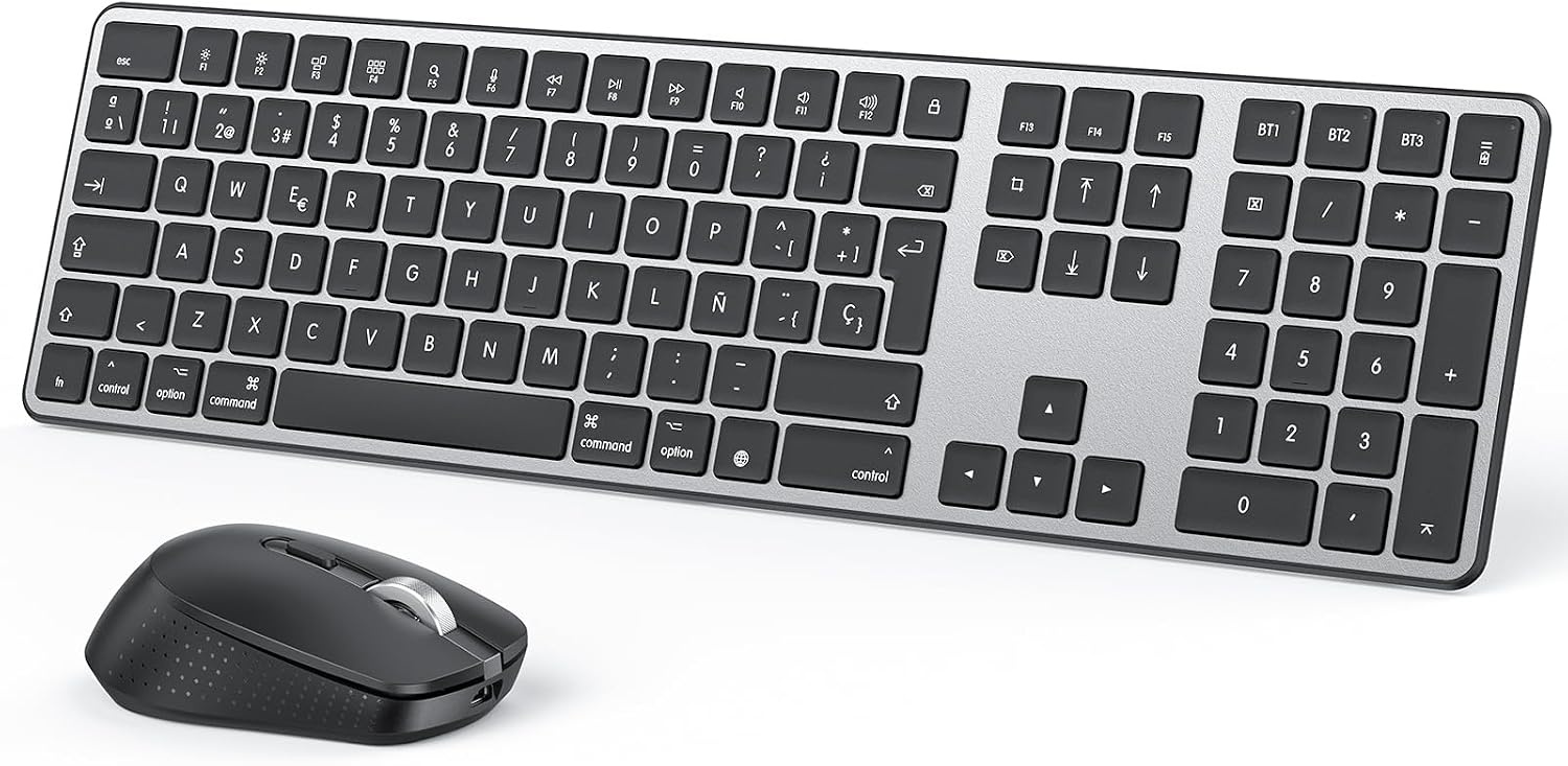 Draadloos Mac Toetsenbord & Muis, QWERTY, Oplaadbaar, Bluetooth 3 Kanalen