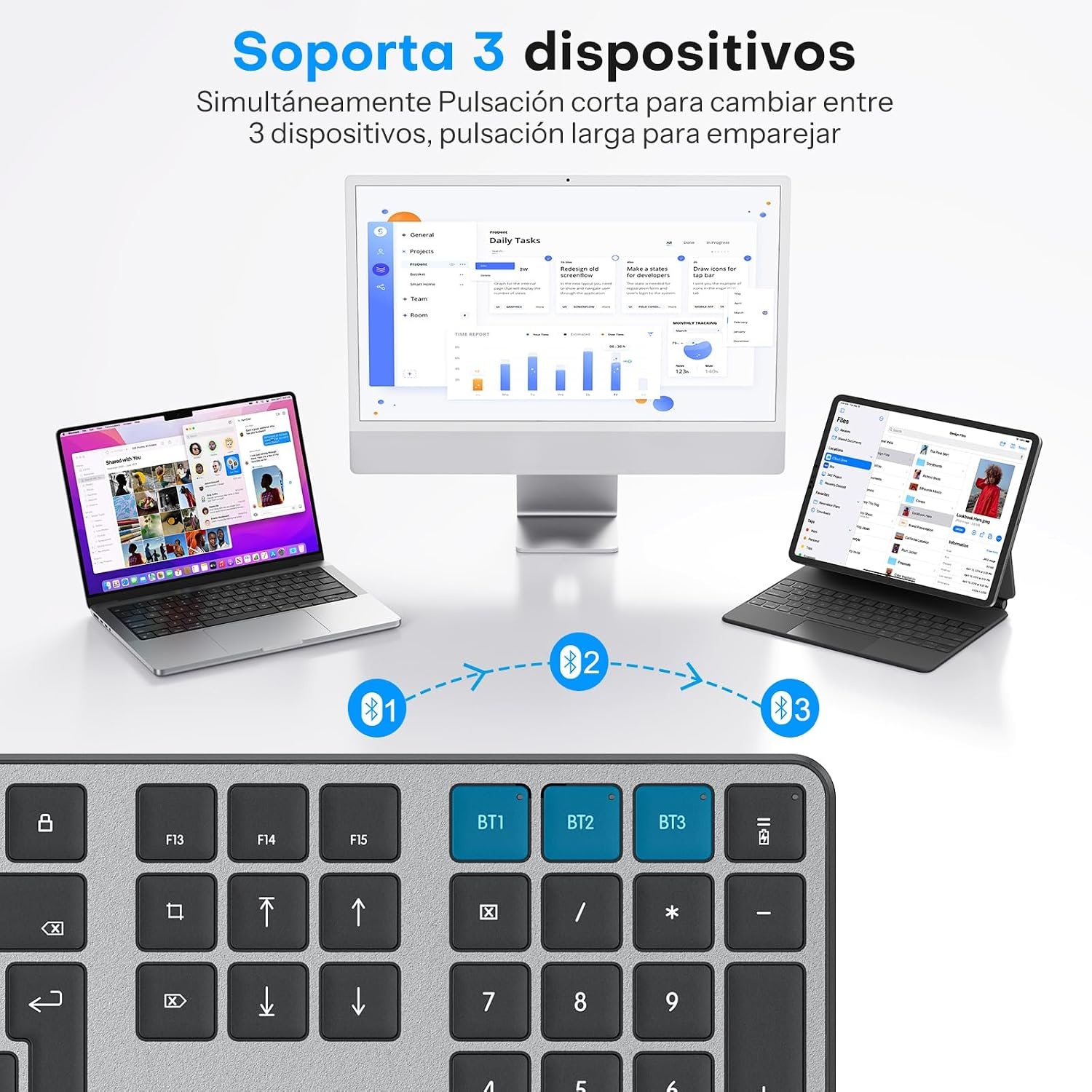 Draadloos Mac Toetsenbord & Muis, QWERTY, Oplaadbaar, Bluetooth 3 Kanalen