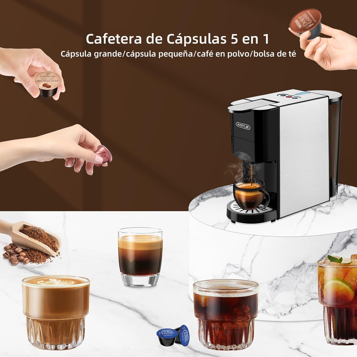 5-in-1 Koffiemachine Nespresso/Dolce Gusto, nu 34% korting