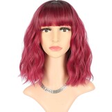 Bob Pruik 12" Ombre Zwart-Rood met Pony | Hittebestendig