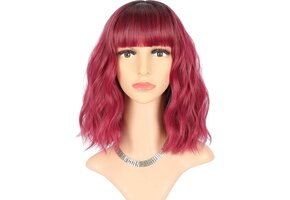 Bob Pruik 12" Ombre Zwart-Donkerrood met Pony | 50% Korting