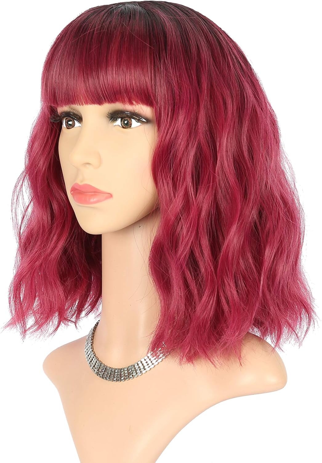 Bob Pruik 12" Ombre Zwart-Rood met Pony | Hittebestendig