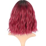 Bob Pruik 12" Ombre Zwart-Rood met Pony | Hittebestendig