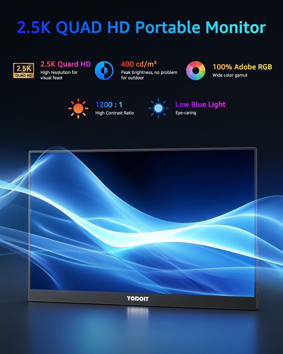 Yodoit 16" 2.5K 120Hz Draagbare Monitor - Zwart - 30% Korting