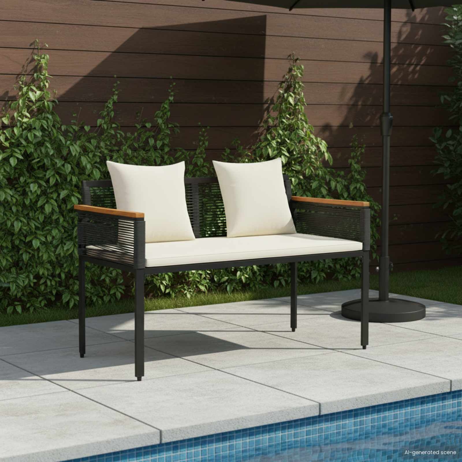 VidaXL Tuinbank Poly Rattan Zwart/Cream Wit - 54% Korting!