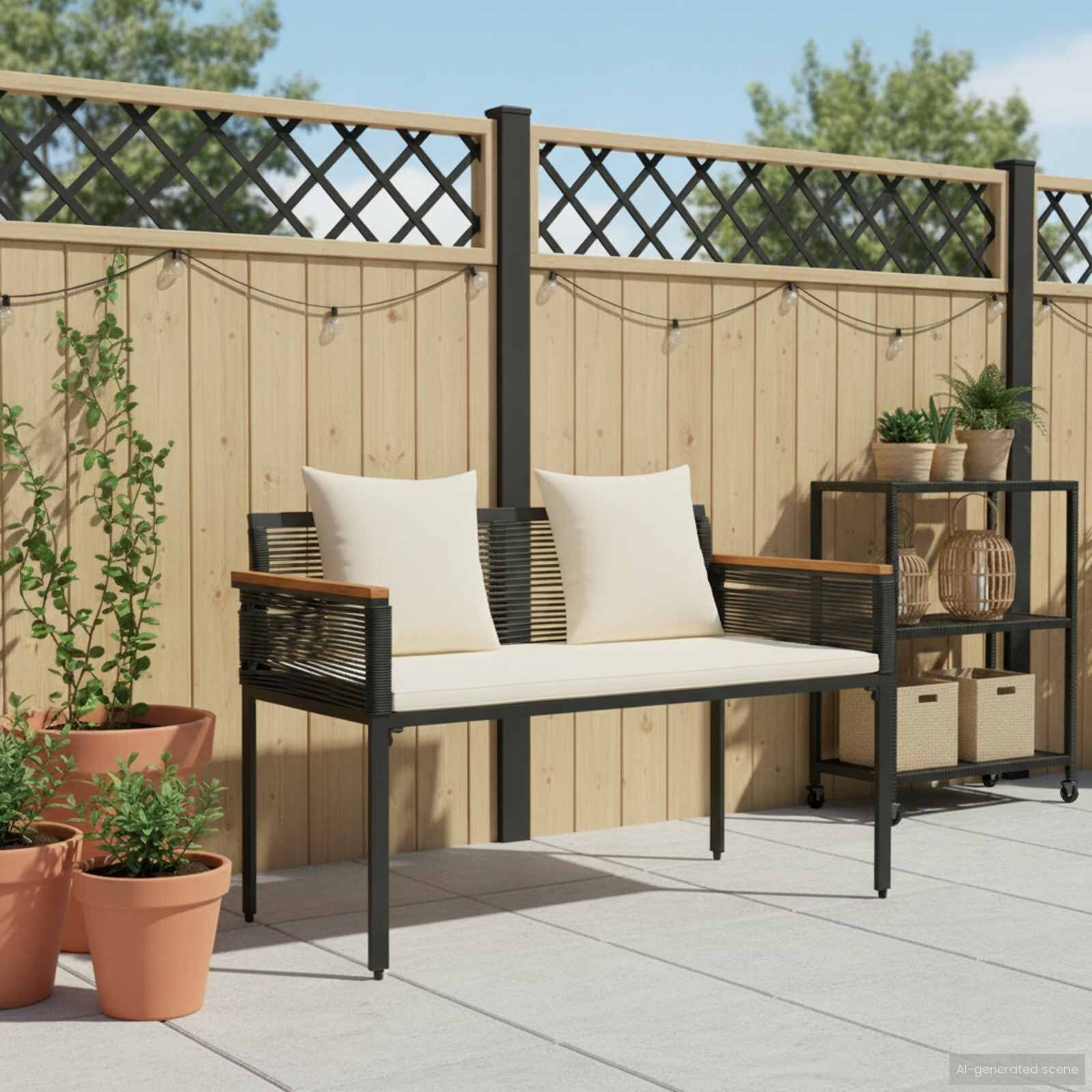 VidaXL Tuinbank Poly Rattan Zwart/Cream Wit - 54% Korting!