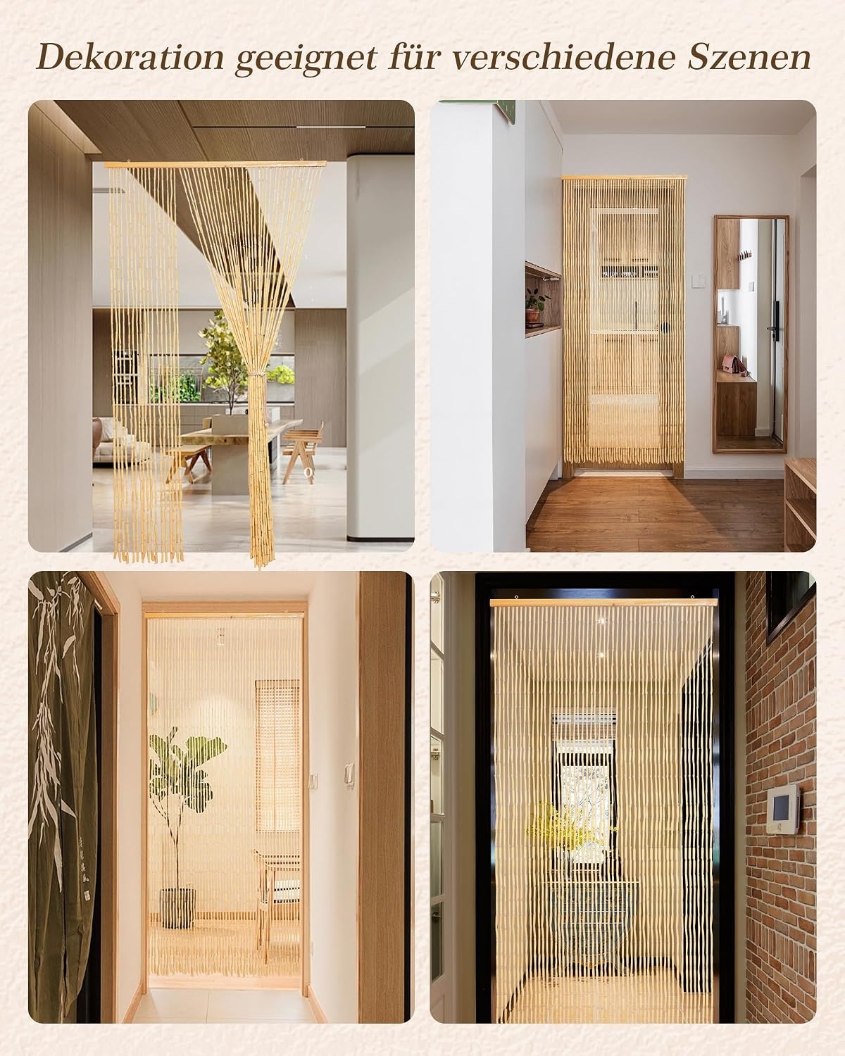 Bamboegordijn Deurgordijn 90x190cm Beige - 34% Korting!