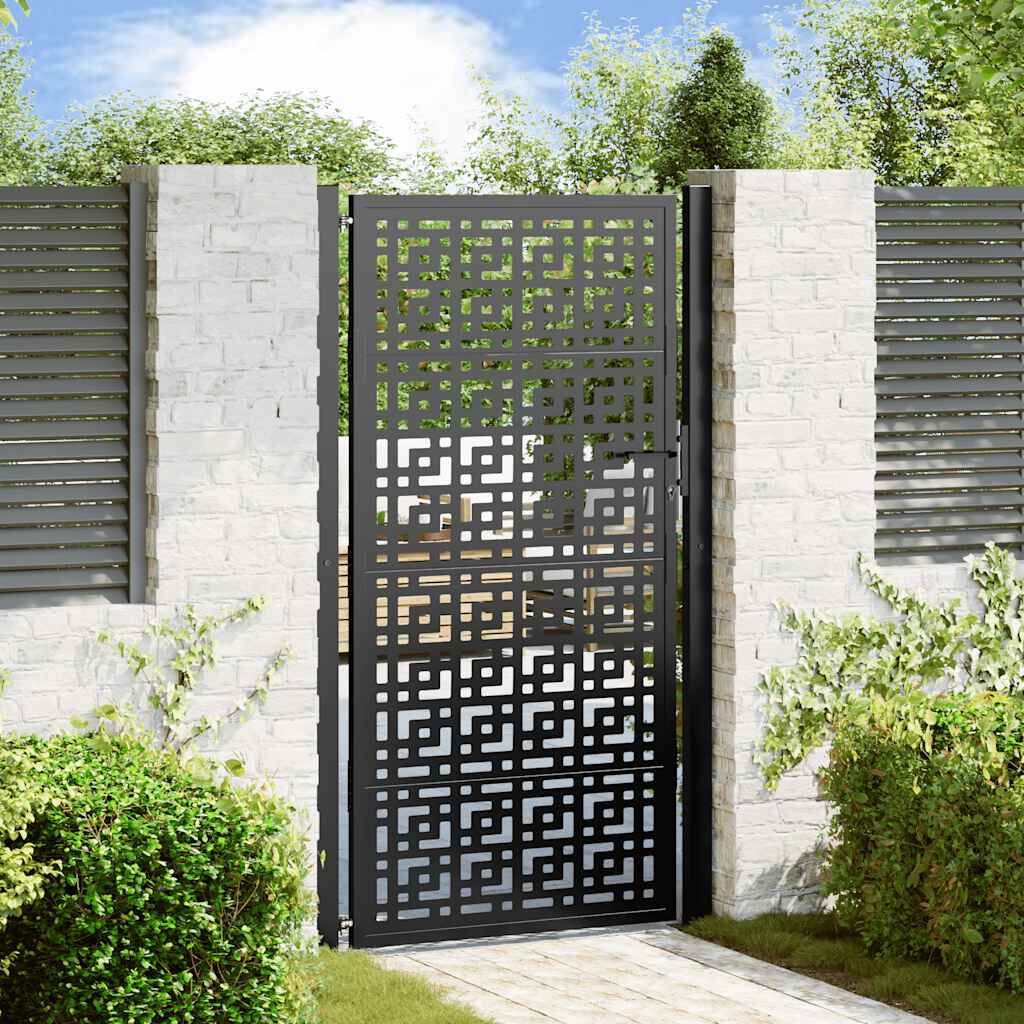 Zwarte Stalen Poort met Kruisontwerp - 105x180 cm - 35% Korting