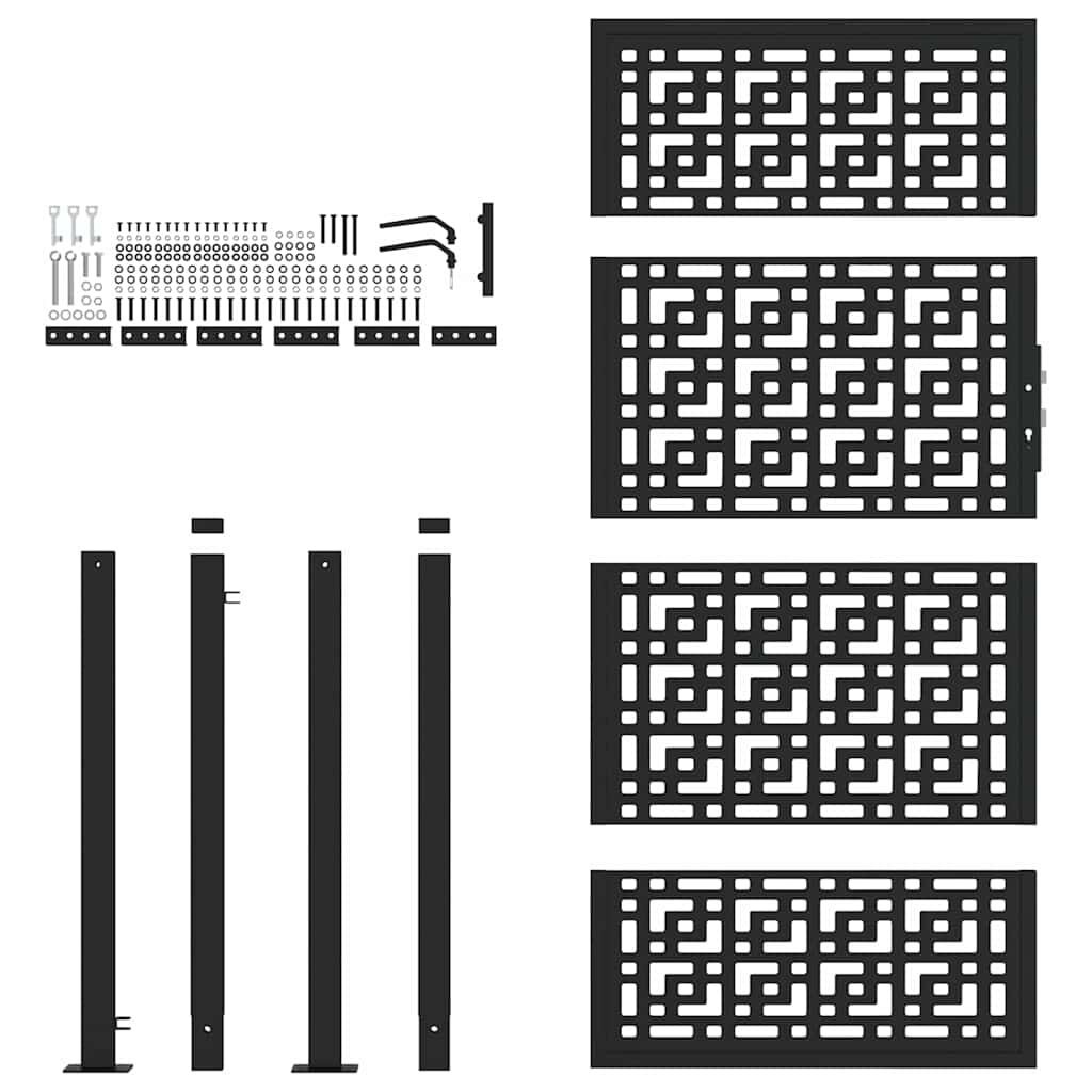 Zwarte Stalen Poort met Kruisontwerp - 105x180 cm - 35% Korting