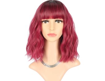 Bob Pruik met Pony - Ombre Zwart naar Donkerrood - 12 inch