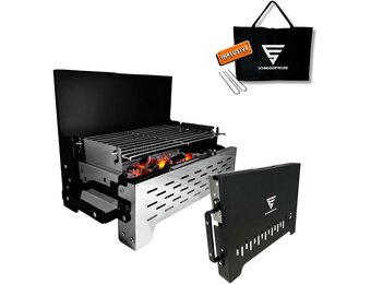 SCHNEIDERFREUDE Klapgrill 2.0 - Compacte Campinggrill met Dubbele Tang & Tas (29% Korting)
