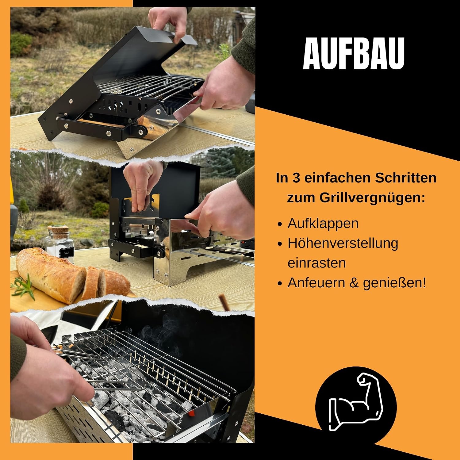 SCHNEIDERFREUDE Klapgrill 2.0 - Compacte Campinggrill met Dubbele Tang & Tas (29% Korting)