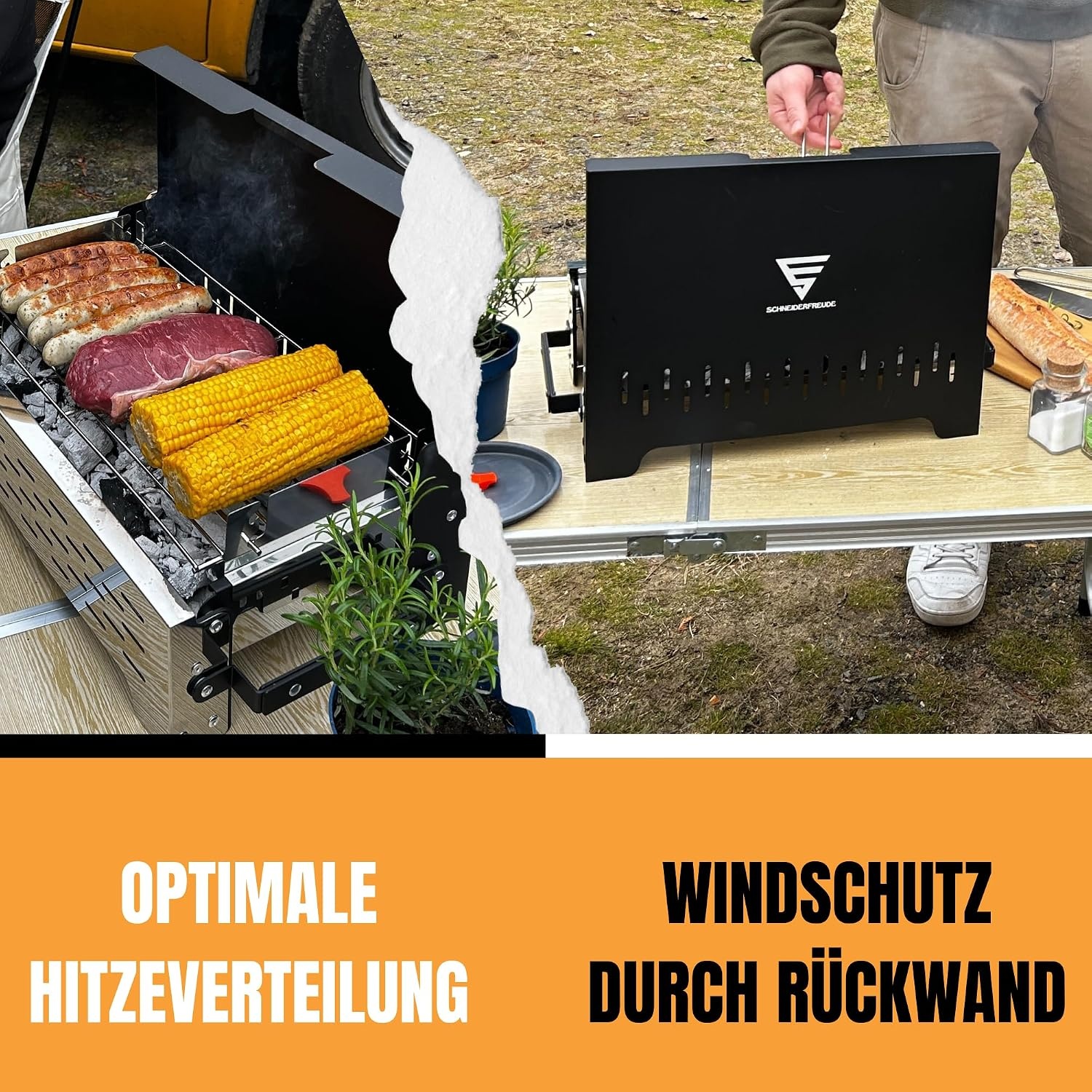 SCHNEIDERFREUDE Klapgrill 2.0 - Compacte Campinggrill met Dubbele Tang & Tas (29% Korting)