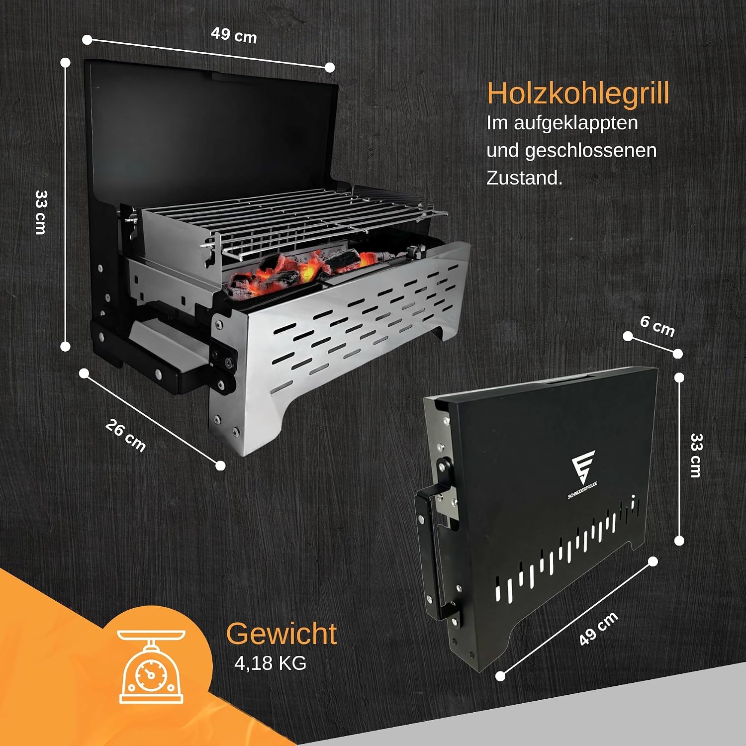 SCHNEIDERFREUDE Klapgrill 2.0 - Compacte Campinggrill met Dubbele Tang & Tas (29% Korting)