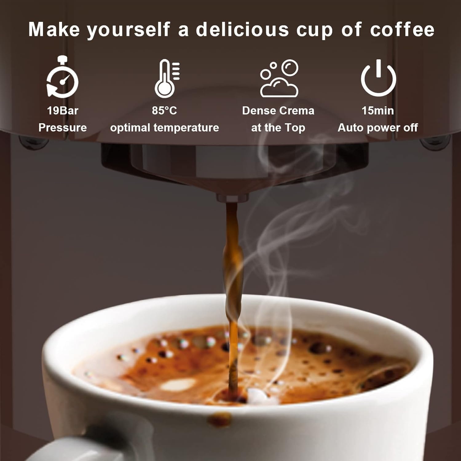 KOTLIE 4-in-1 Espresso Koffiezetapparaat - 19 Bar Bruin - 35% Korting