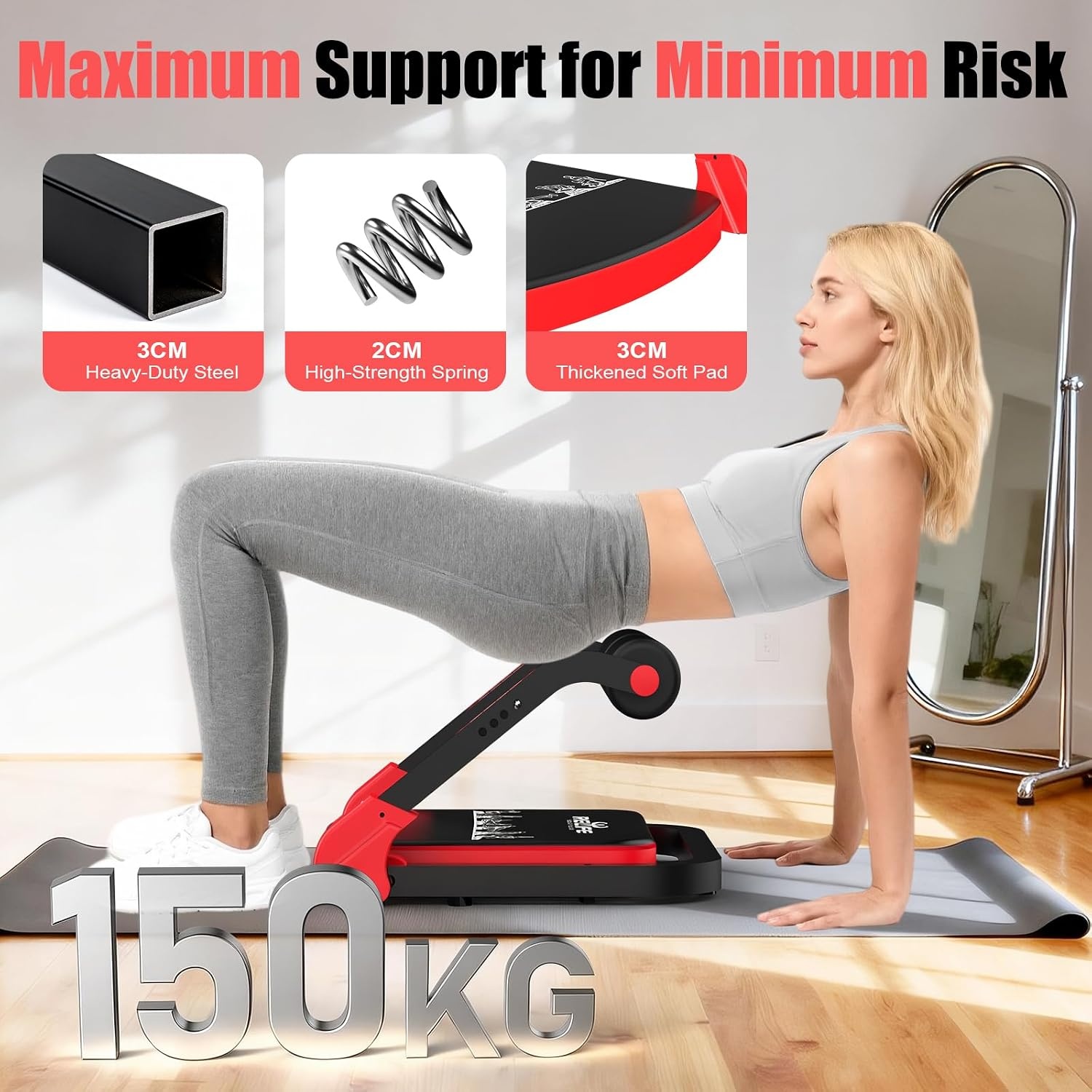 Opvouwbare Buikspiertrainer met 3 Weerstandsniveaus | 111cm | Max 150kg