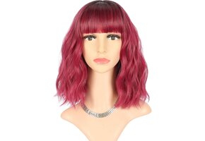 Bob Pruik 12" Ombre Zwart-Donkerrood met Pony | 46% Korting
