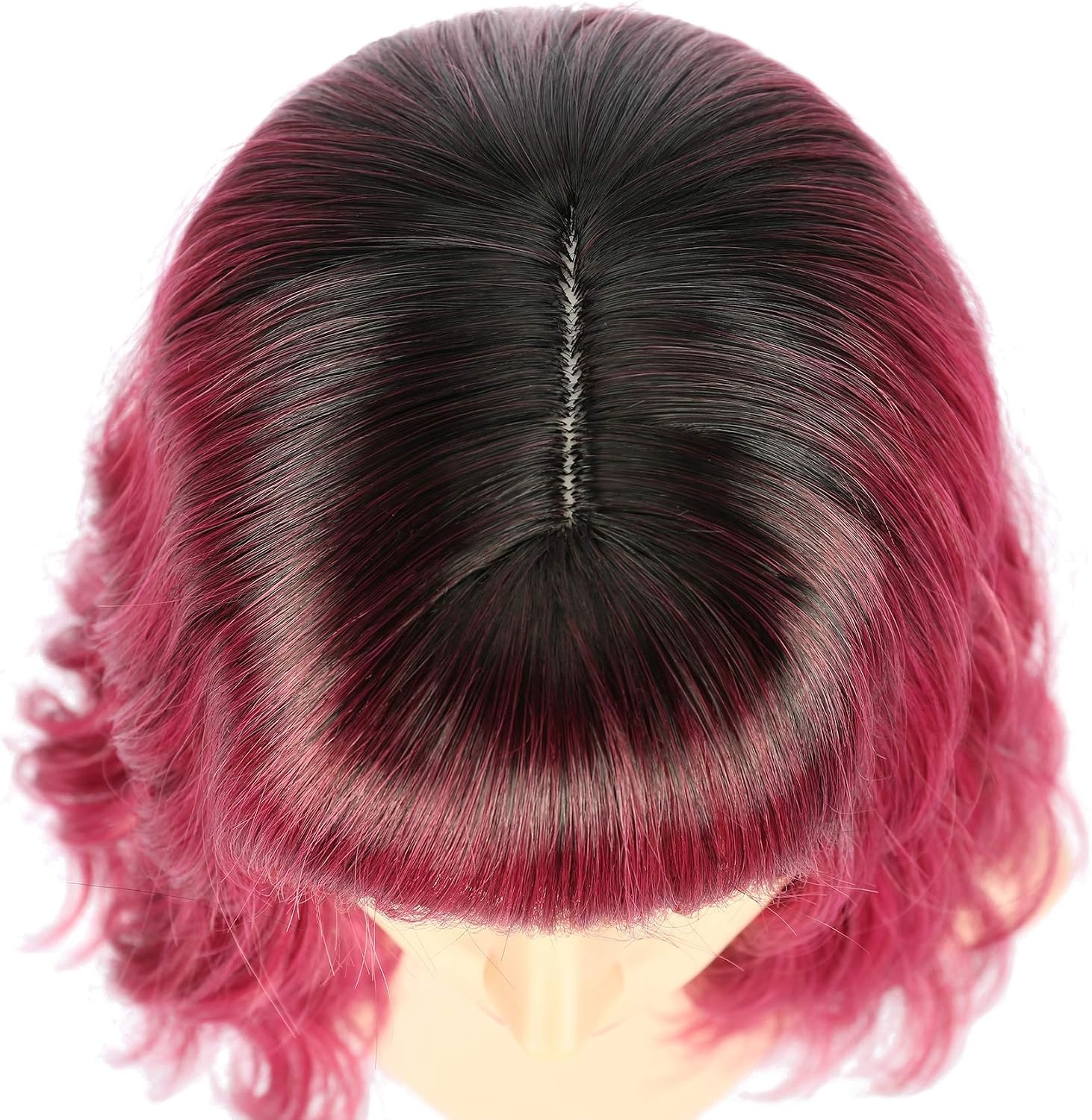 Bob Pruik 12" Ombre Zwart-Donkerrood met Pony | Hittebestendig Synthetisch Haar