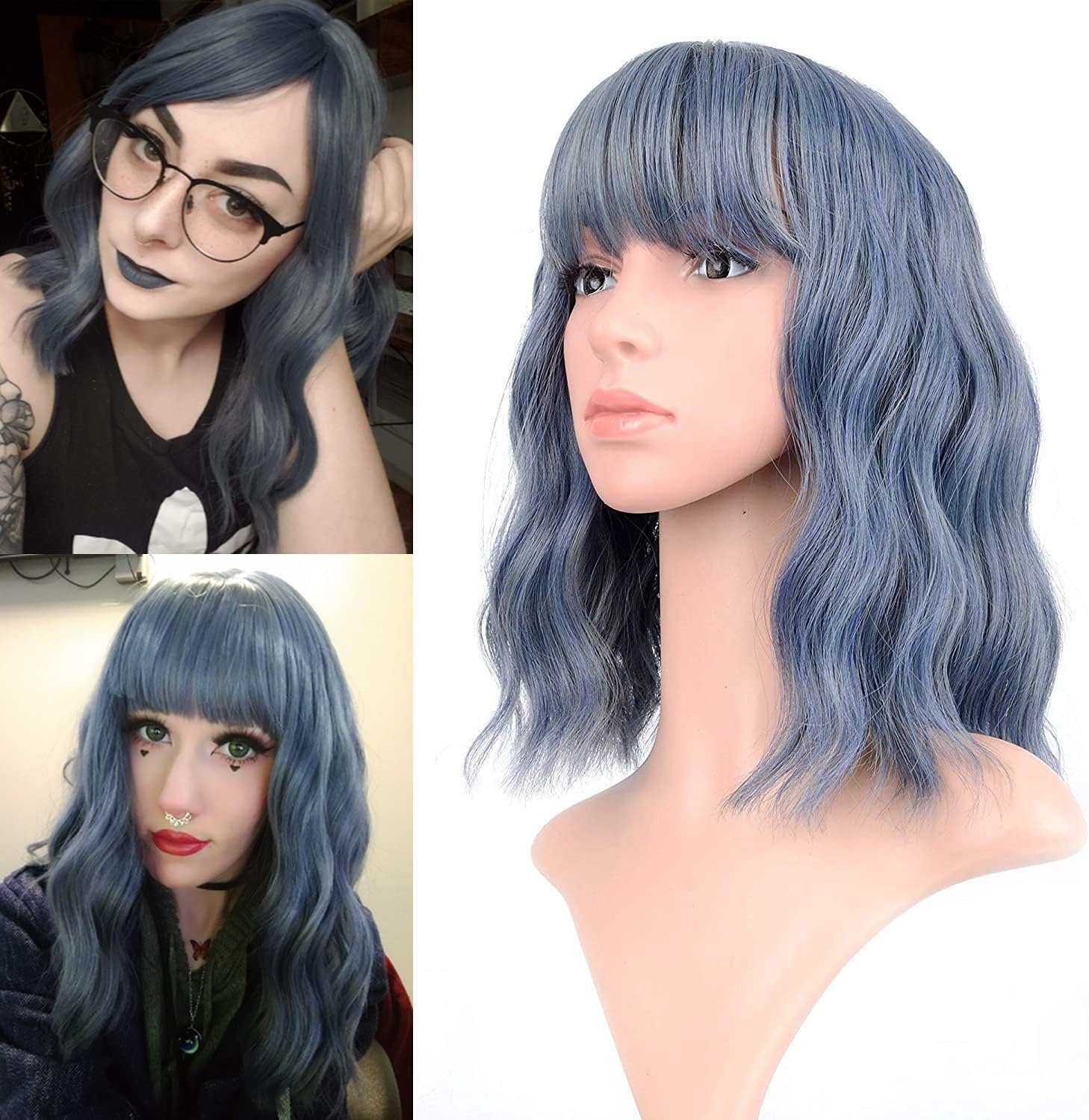 Bob Pruik 12" Ombre Zwart-Donkerrood met Pony | Hittebestendig Synthetisch Haar