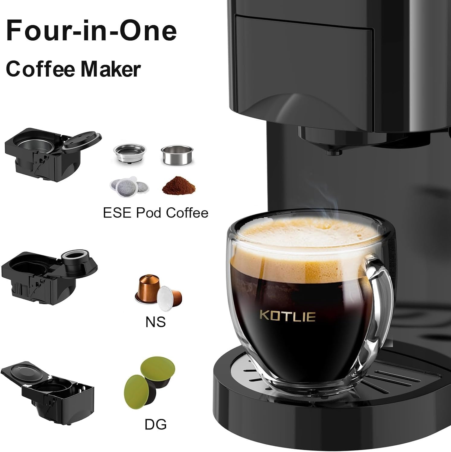 4-in-1 Koffiezetapparaat: Nespresso, Dolce Gusto, Gemalen Koffie & ESE