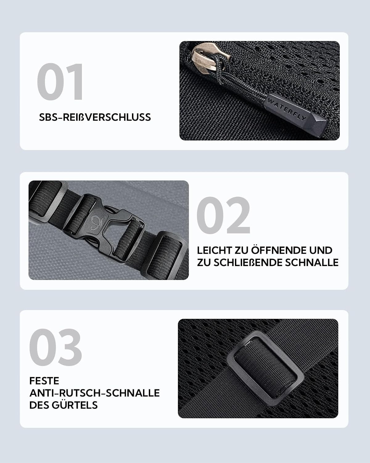 Heuptas Buiktas Heren Dames, klein, zwart nylon, met verlengingsriem en meerdere ritsvakken voor reizen, wandelen, hondentraining & outdoor