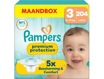 Pampers Premium Protection Size 3, 204 Diapers, 6kg-10kg, Our No.1 In Skin Protection And From Leaks, Monthly Box - Maat Maat 3 (204 Stuk)