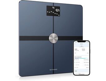 Withings Body+ - Lichaamsanalyse slimme weegschaal met wifi, lichaamsvetmonitor, BMI, spiermassa, vochtpercentage, digitaal gewicht badkamerweegschaal, app-synchronisatie via Bluetooth of wifi