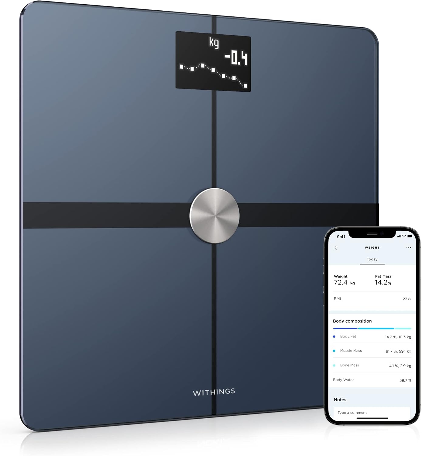 Withings Body+ - Lichaamsanalyse slimme weegschaal met wifi, lichaamsvetmonitor, BMI, spiermassa, vochtpercentage, digitaal gewicht badkamerweegschaal, app-synchronisatie via Bluetooth of wifi