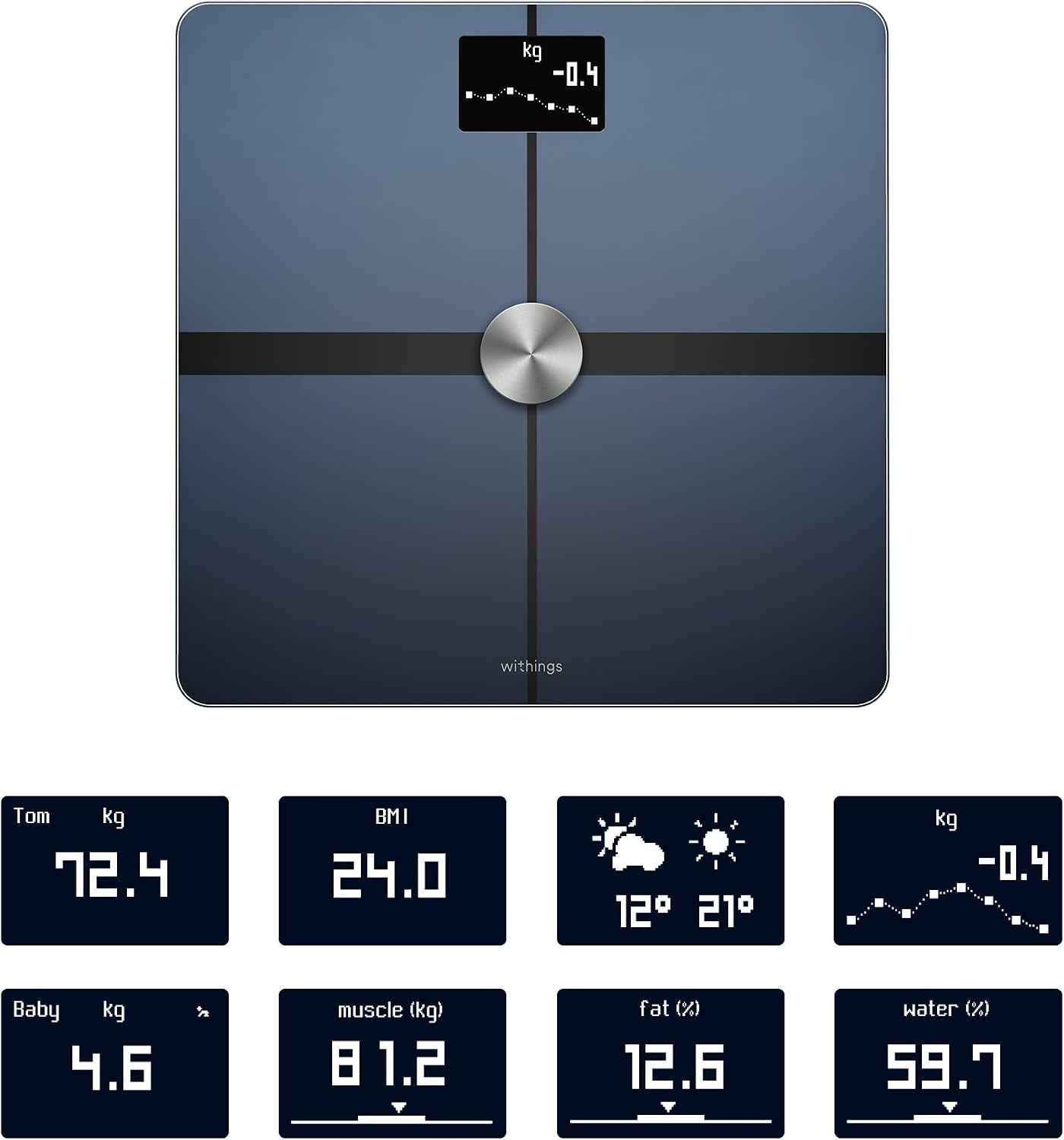 Withings Body+ - Lichaamsanalyse slimme weegschaal met wifi, lichaamsvetmonitor, BMI, spiermassa, vochtpercentage, digitaal gewicht badkamerweegschaal, app-synchronisatie via Bluetooth of wifi