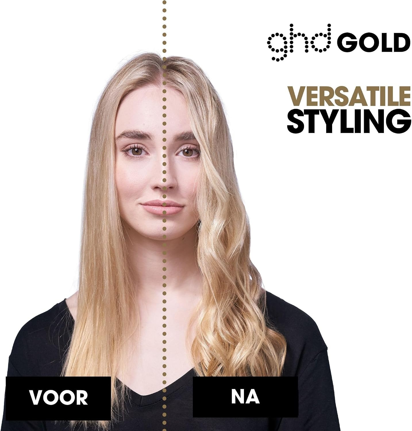 ghd Gold Professionele stijltang, krultang, krultang voor golven, optimale stylingtemperatuur 185 °C, Dual Zone technologie, zwart