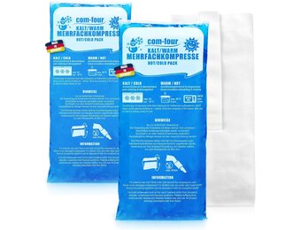 com-four® 2x grote meervoudige kompressen met premium herbruikbare fleece-hoes, koude en warme kompressen met gel-coolpack, beschermhoes met elastische band, 29 x 12 cm - Made in Germany