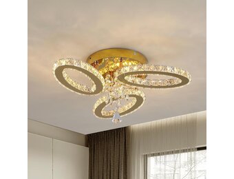 VETRULUS Moderne LED Plafondlamp met 3 Gouden Ovalen en Kristallen - 48 x 22 cm - Tricolor