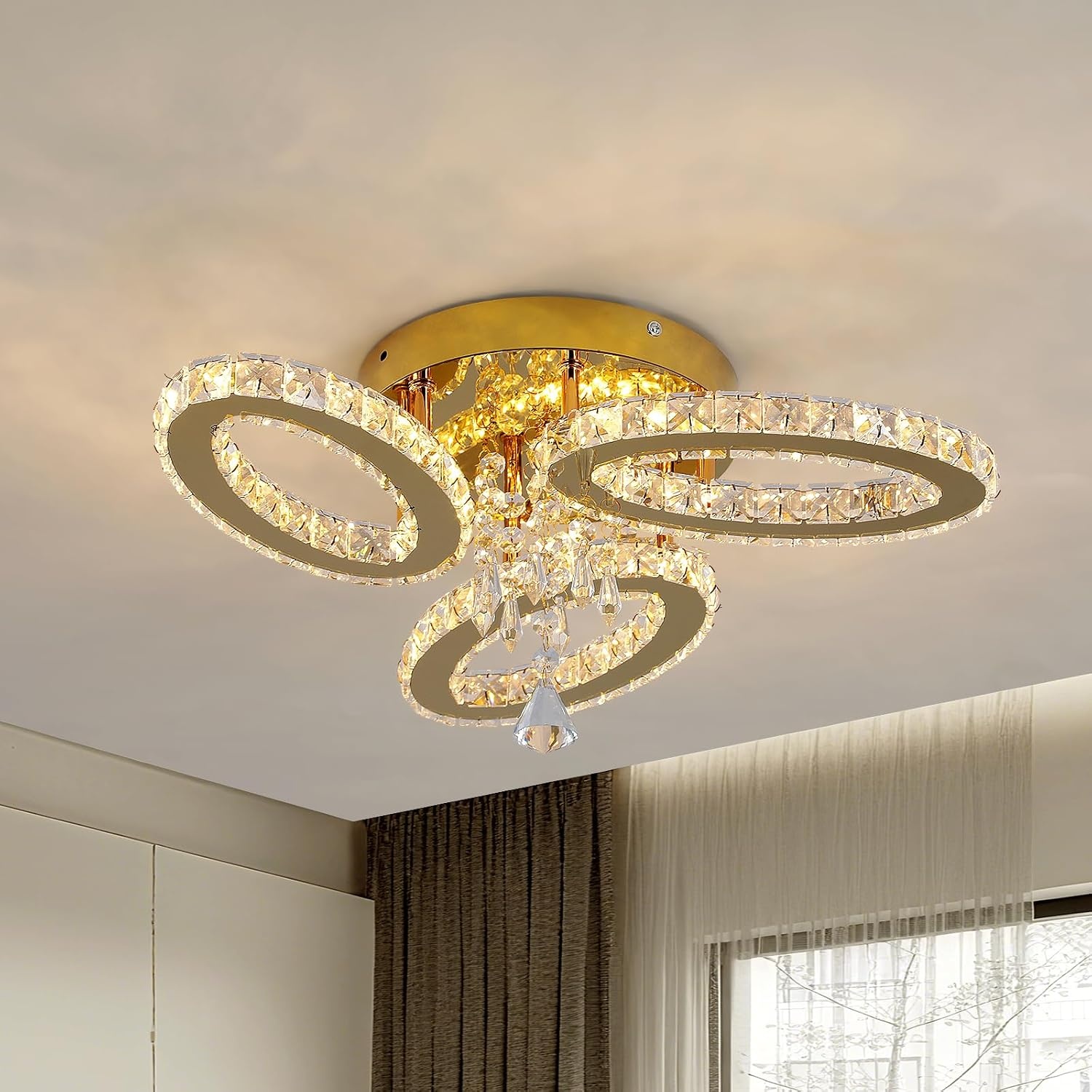 LED Plafondlamp Kristal Goud 3 Ovalen 48x22cm - 58% Korting