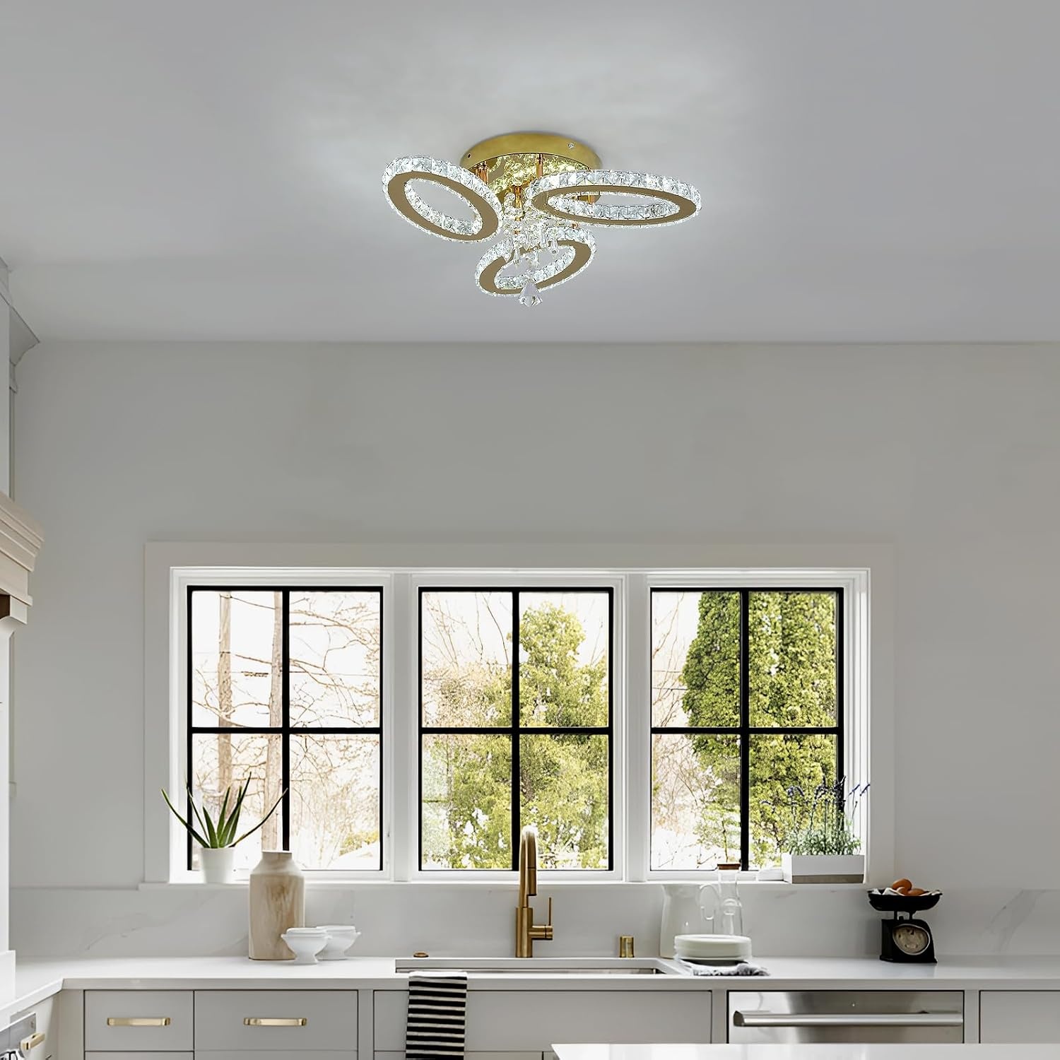 LED Plafondlamp Kristal Goud 3 Ovalen 48x22cm - 58% Korting