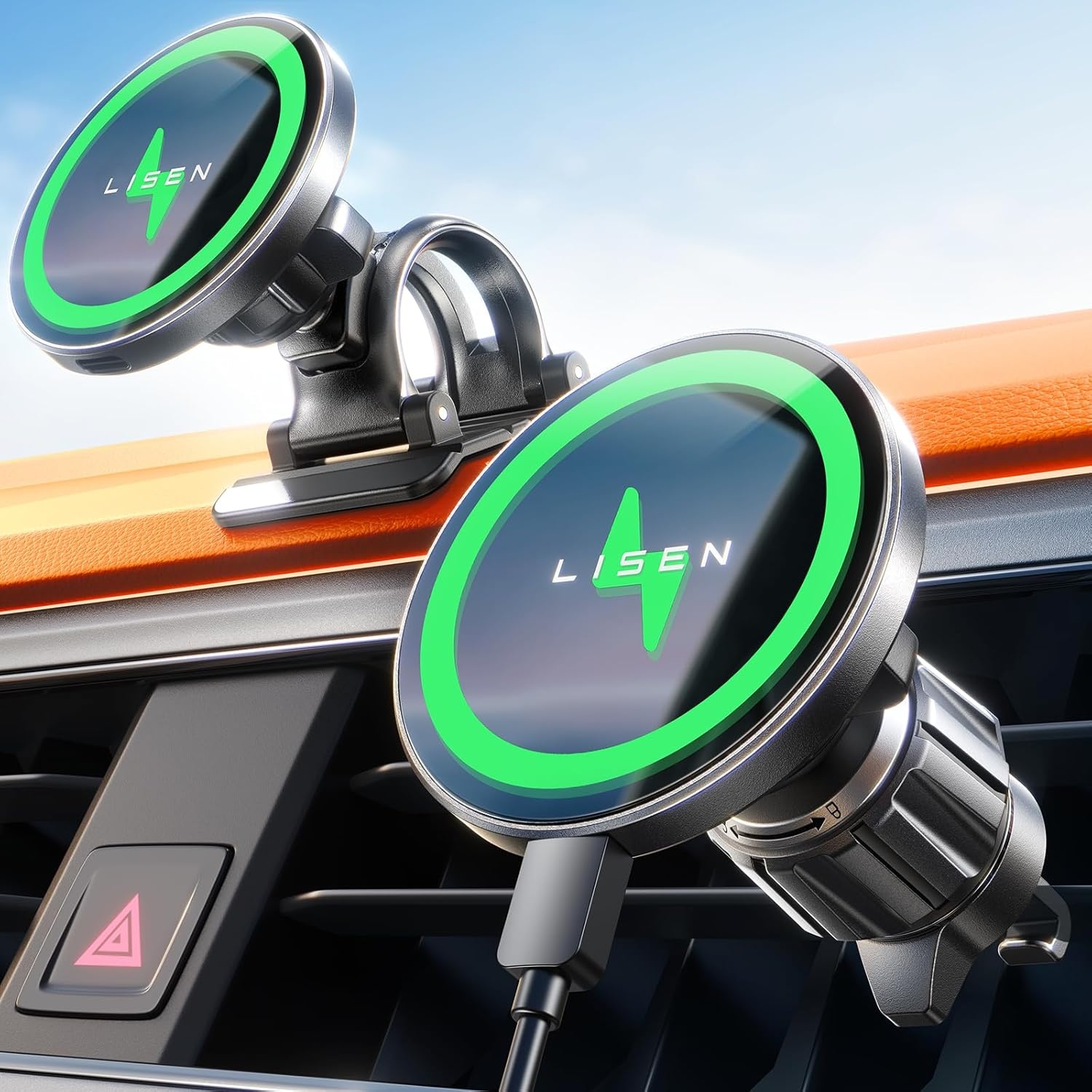 LISEN Magsafe Car Mount 15 W Telefoonhouder Auto met Inductieve Snellaadfunctie, Car Phone Holder compatibel met MagSafe Fast Wireless Charger voor iPhone 15 14 13/iPad/Samsung/Xiaomi