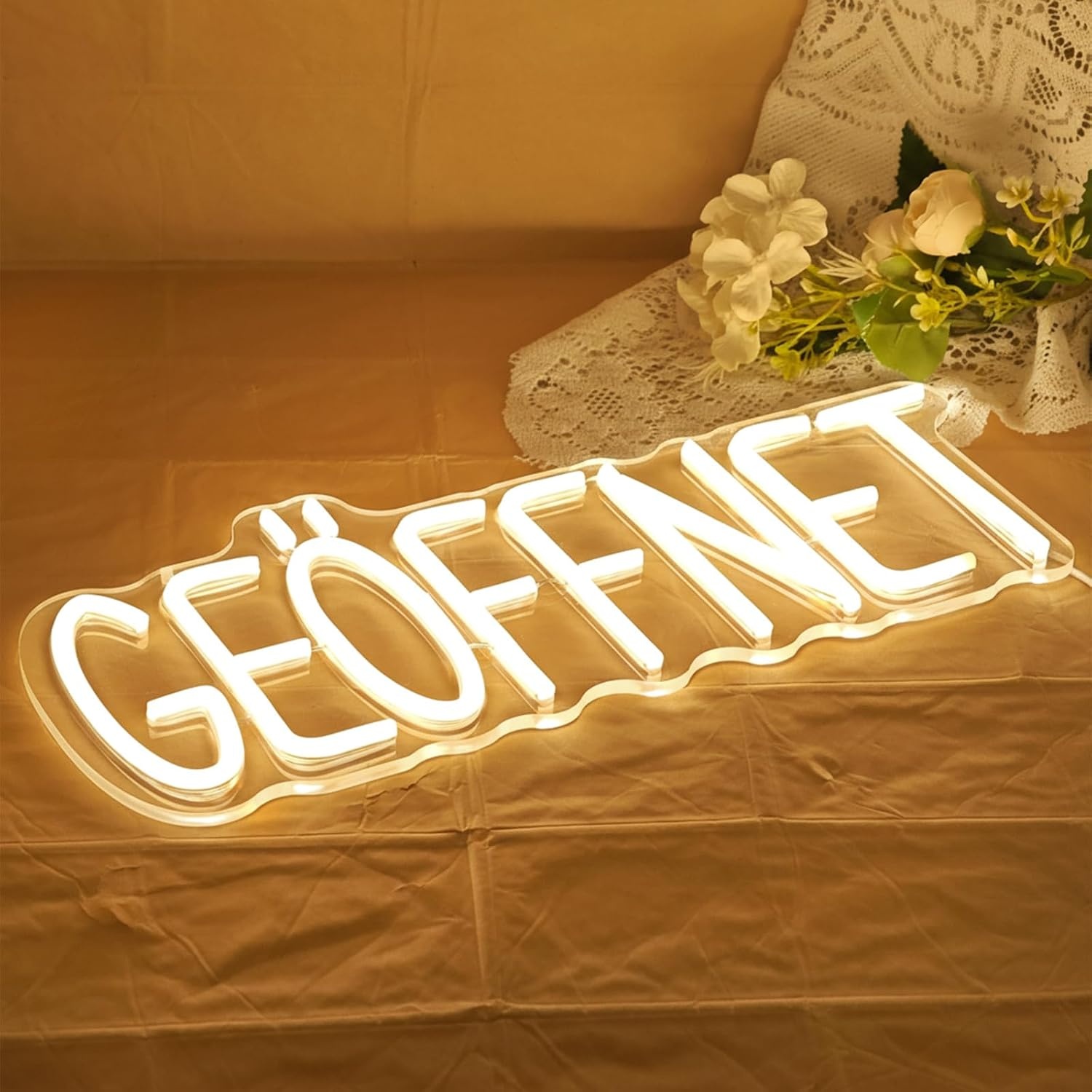 LED Neon 'Open' Bord - Warmwit Acryl 39x16cm | 58% Korting