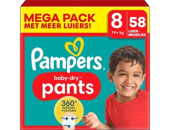 Pampers Baby Dry Pants maat 8, 58 luiers, 17 kg, 360° grip om geeuwen en lekken te voorkomen