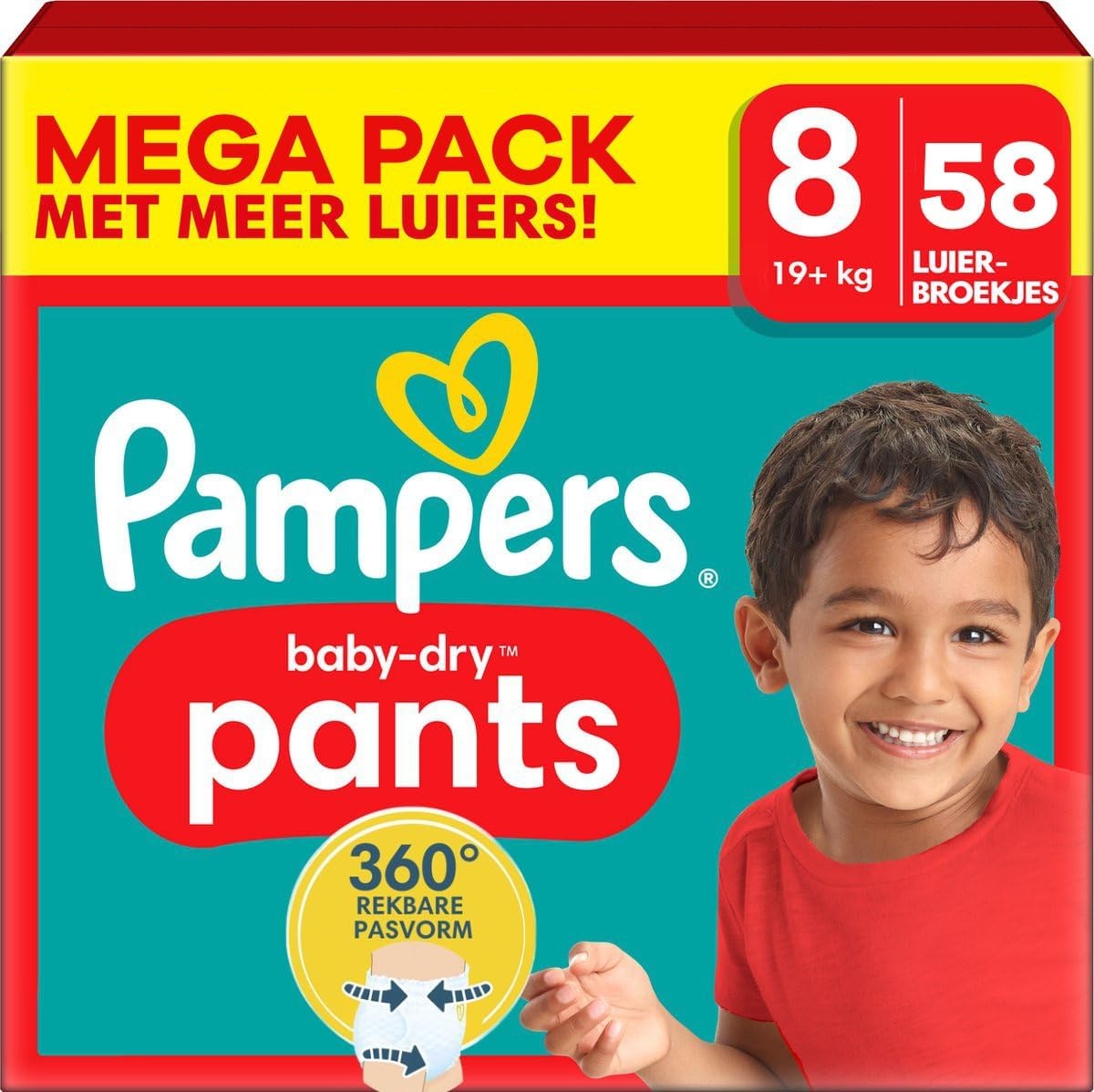 Pampers Baby Dry Pants maat 8, 58 luiers, 17 kg, 360° grip om geeuwen en lekken te voorkomen