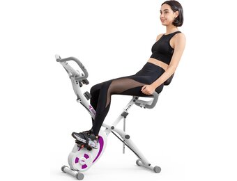 leikefitness Fietstrainer, inklapbaar, hometrainer, fitnessfiets, multifunctionele ergometer, fitnessapparaat, sportapparaat voor thuis, met 12-traps weerstand, hartslagmeter, trekkoord, voor cardio