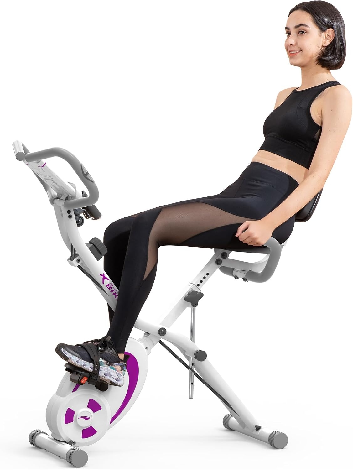 leikefitness Fietstrainer, inklapbaar, hometrainer, fitnessfiets, multifunctionele ergometer, fitnessapparaat, sportapparaat voor thuis, met 12-traps weerstand, hartslagmeter, trekkoord, voor cardio